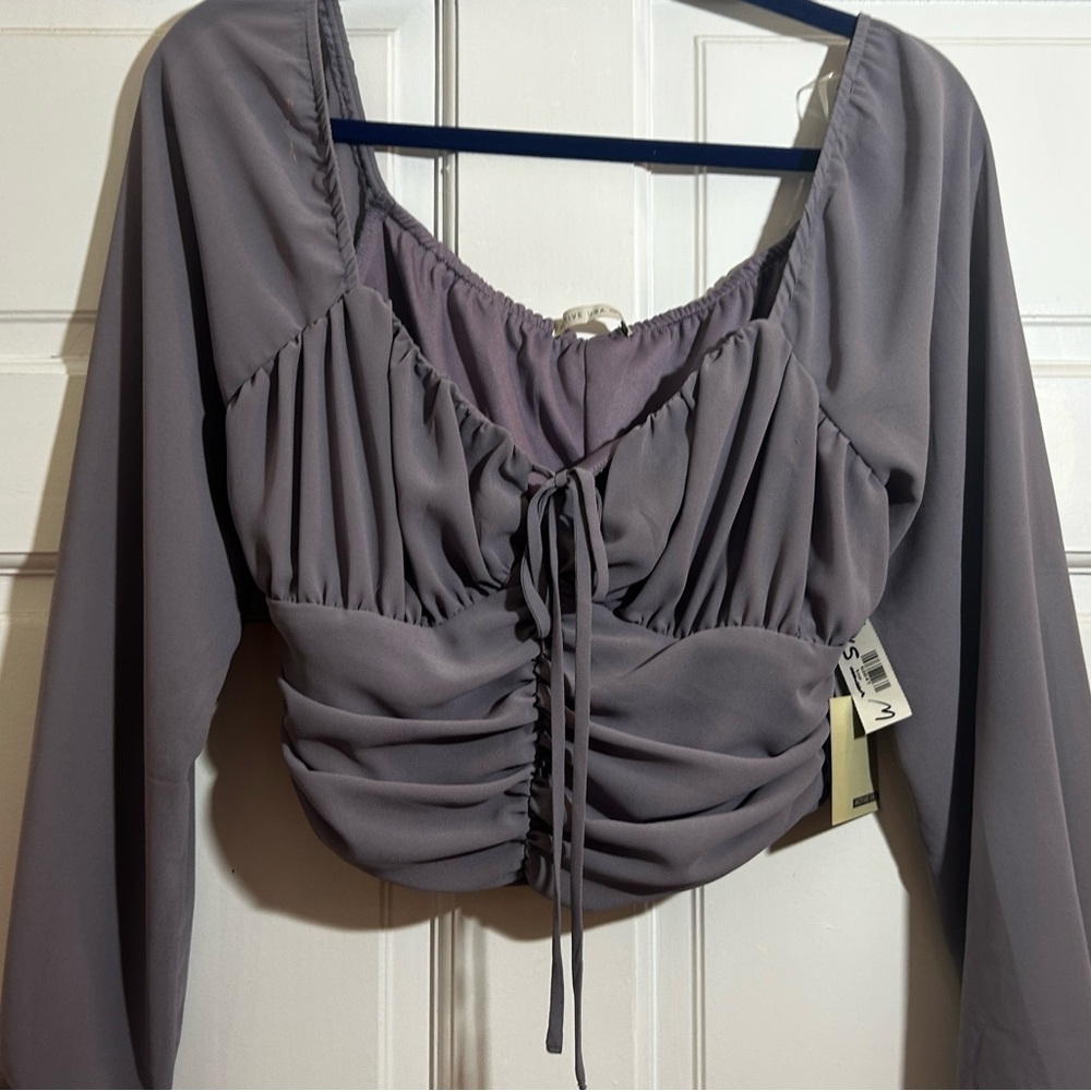 Elegant Gray Ruched Women's Top